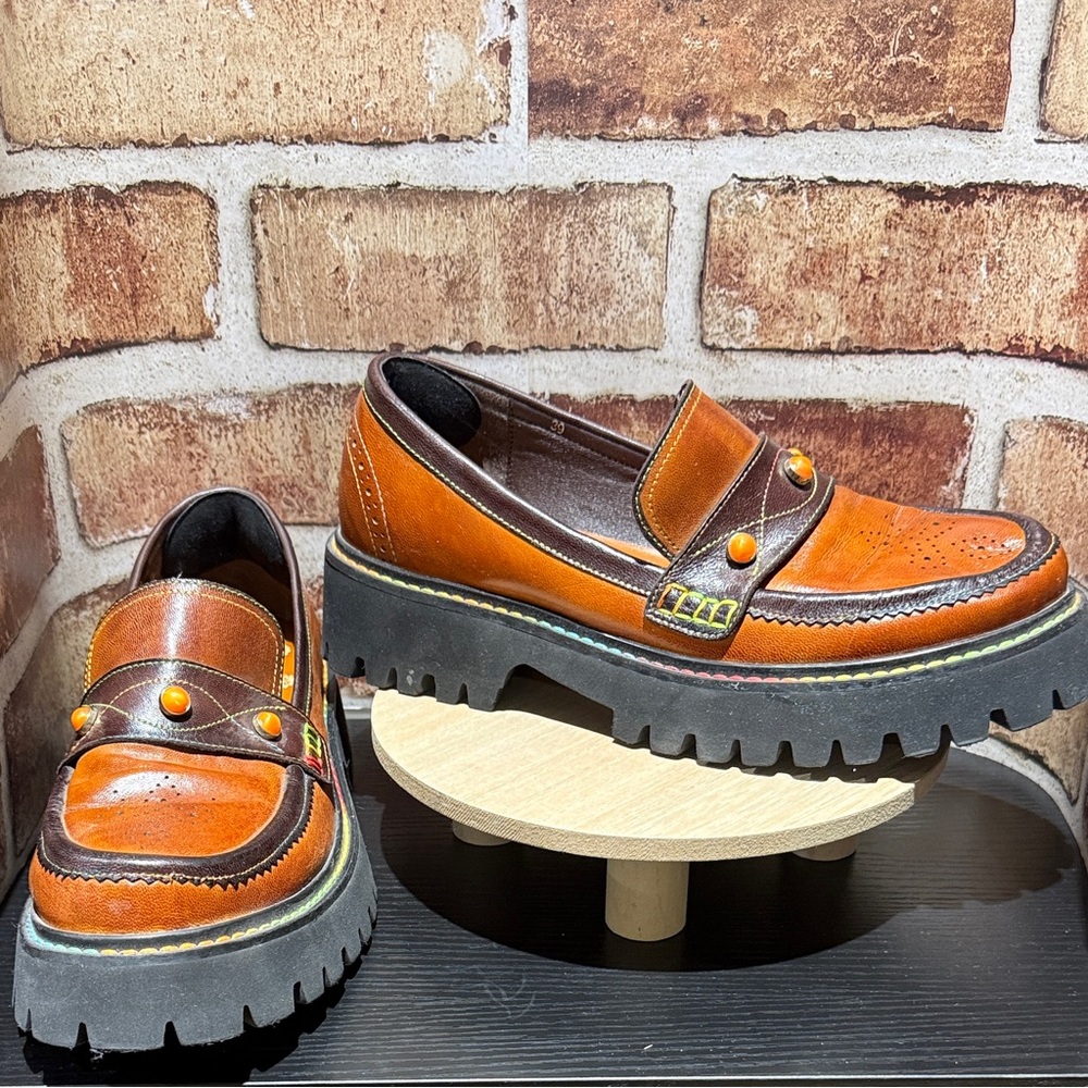Stylish Brown Leather Loafers with Chunky Soles-size 39